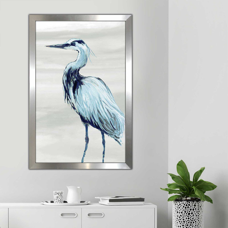 By the Sea Crane II - Peinture, Encadrement argenté, H 27,5 po x l 21,5 po x P 0,75 po