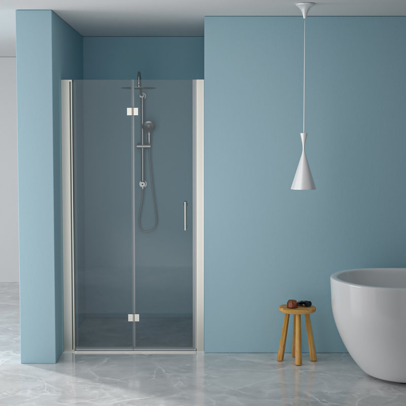 32"W X 72"H Fold Frameless Shower Door With Tempered Glass, Brushed Nickel