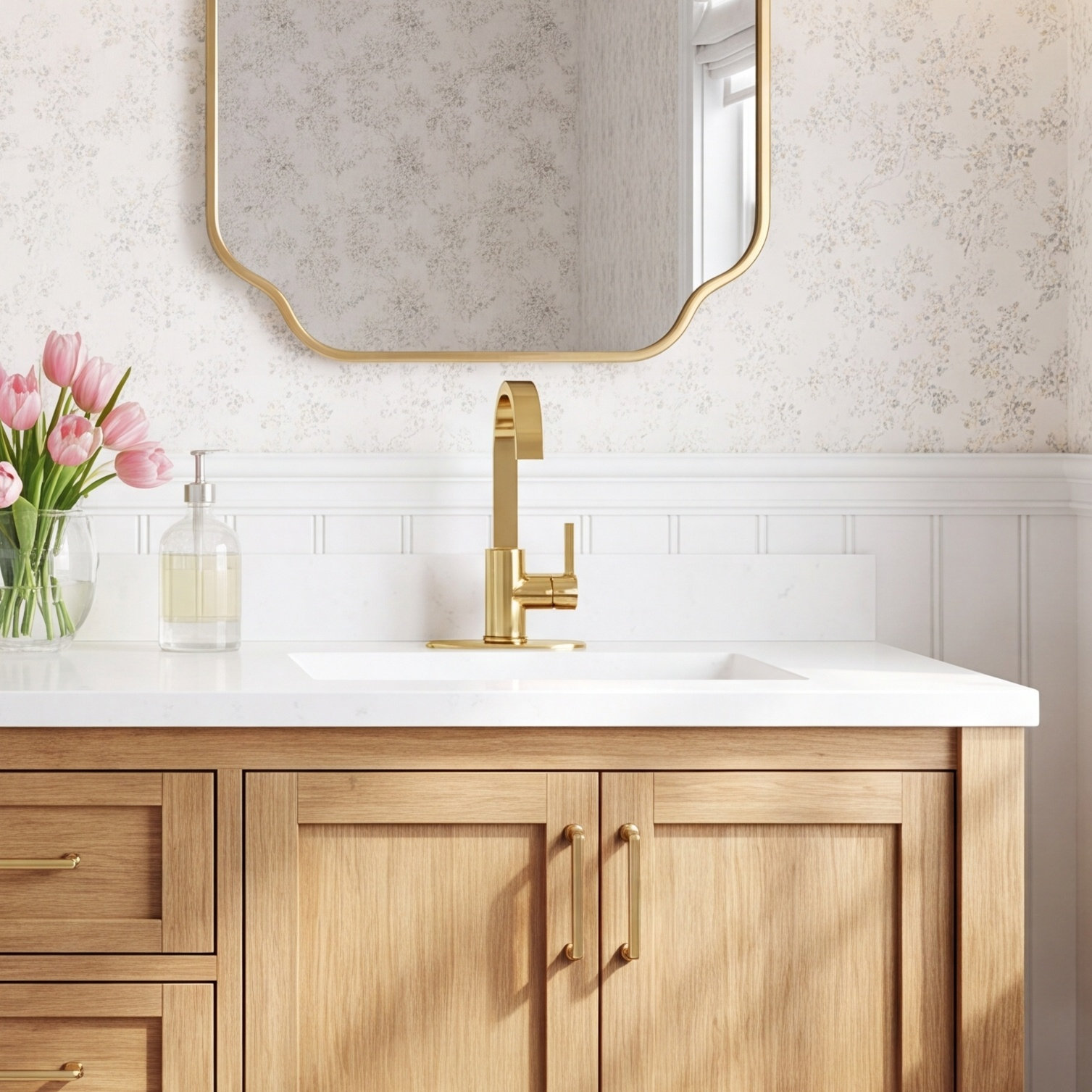 Continental Single-Hole Faucet with Push Drain, Polished Brass