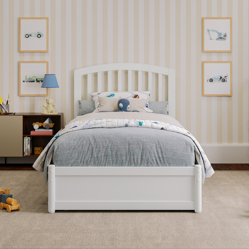 Lamari Solid Wood Storage Platform Bed with Footboard & Under Bed Drawers, White, Twin