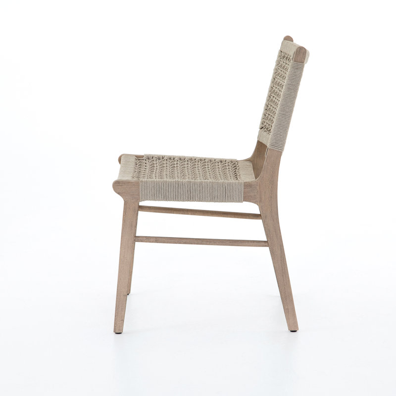 Ivory and Washed Brown Teak Armless Outdoor Dining Chair