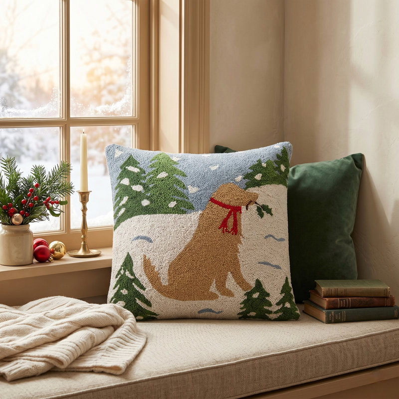 Coussin Snowy Yellow Lab