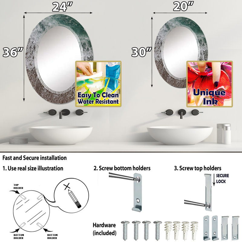 Miroir de salle de bain ovale mural, 30 po x 20 po