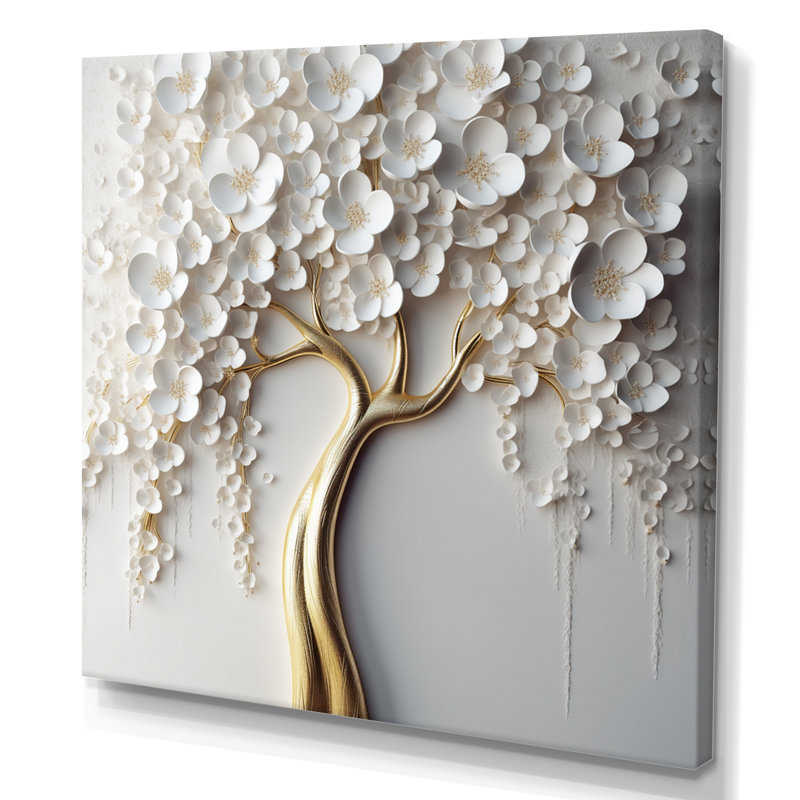 White Orchid Tree Garden Of Branches VII - Tree Floral Large Wall Art Print (No texture), No Frame, Wrapped Canvas