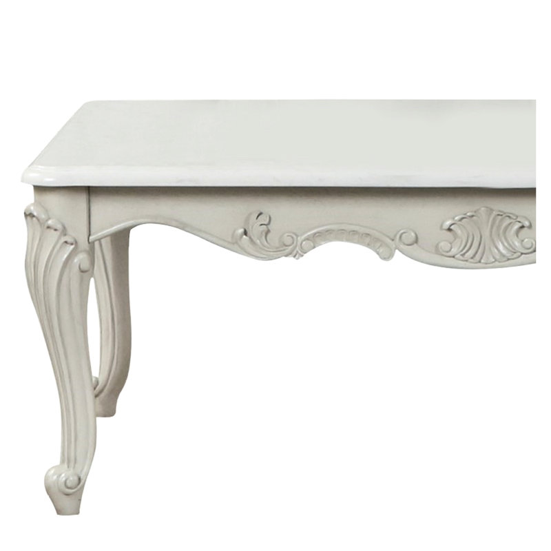 Table basse traditionnelle en bois - Finition gris argenté - Style classique - Bois travaillé à la main - Décoration intérieure