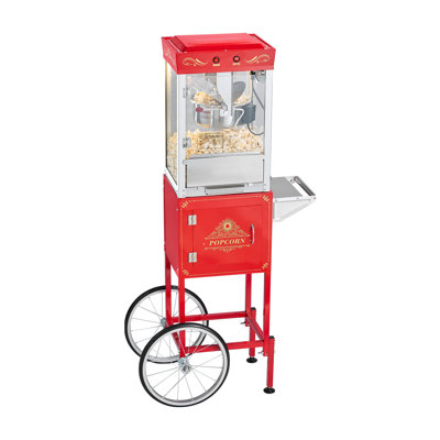 8oz Commercial Popcorn Machine with Cart - Retro Theater Style Stainless Steel Popper, 800W Kettle for Home & Parties
