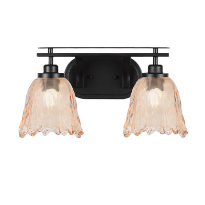 Odyssey 2 Light Bath Bar Shown In Matte Black Finish With 7" Amber Lava Glass