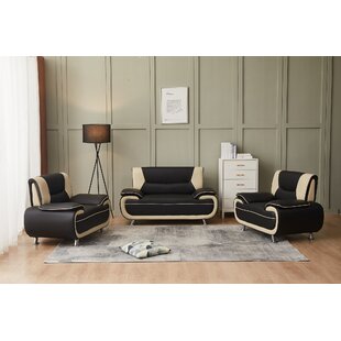 2 Piece Modern Sofa Loveseat Set, 4 Throw Pillows Wade Logan Fabric: Black Polyester Blend