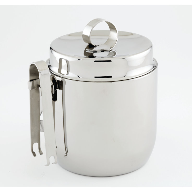 Polished Silver Stainless Steel Double Wall Ice Bucket with Tongs