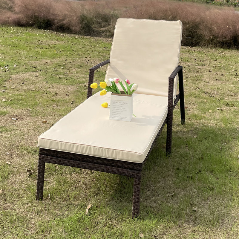 Outdoor Rust-Resistant Metal Chaise Lounge , Cushion Included, Brown Frame/Beige Cushion