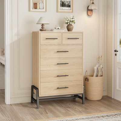 Commode 6 tiroirs pour chambre à coucher, commode autoportante de 46,6 po de hauteur avec rangement, commode en bois pour le salon, la chambre à coucher