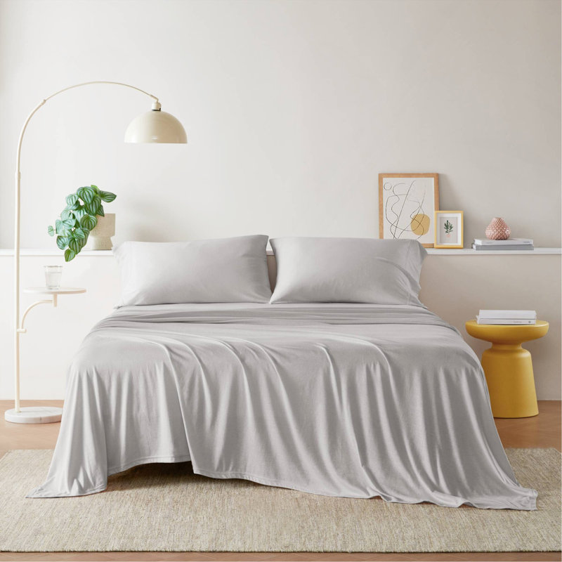 Ensemble de draps en tricot de coton toutes saisons pour lit simple TG, solution de sommeil douce et confortable, Gris
