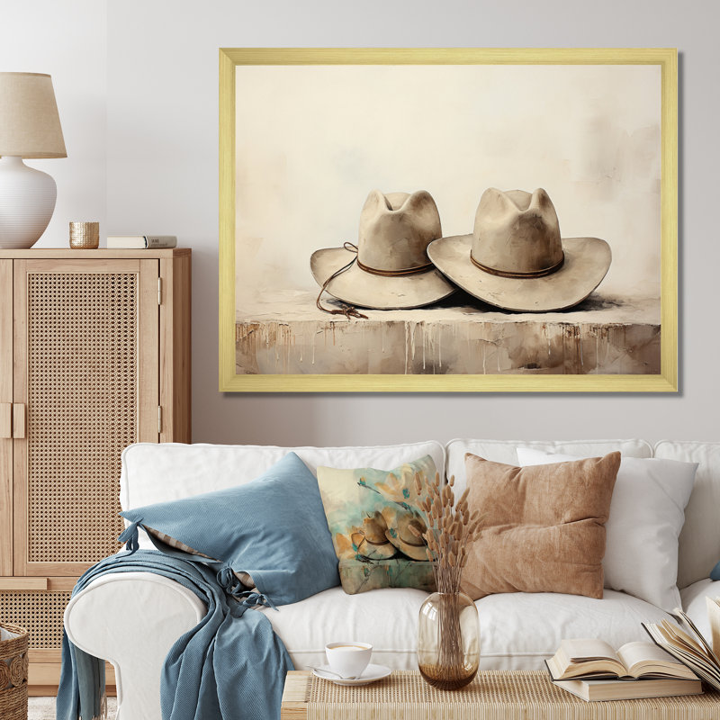 «Malai Cowboy Hat Minimalisme Style II», reproduction sur toile, H 34 po x l 44 po x P 1,5 po, Cadre doré à une seule photo