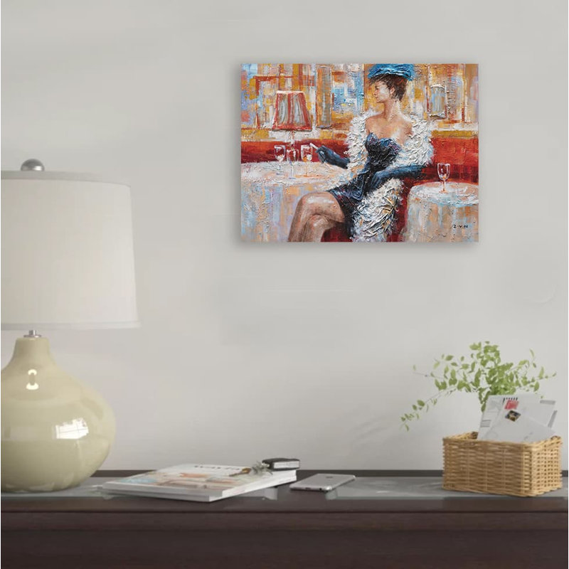 Dame élégante - peinture sur toile tendue, H 12 po x l 16 po x P 1 po