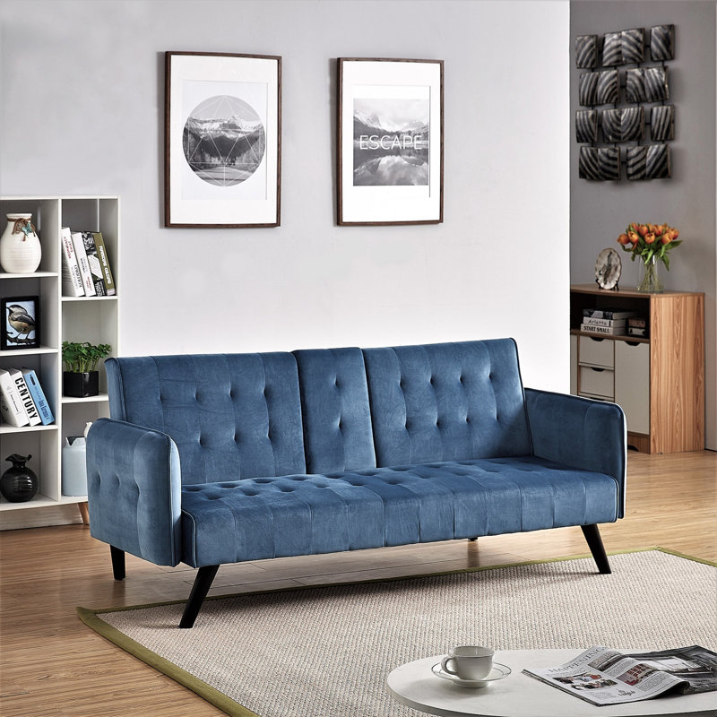 Canapé-lit de 72 po avec porte-gobelets convertible 72 po Ashville, Velours bleu