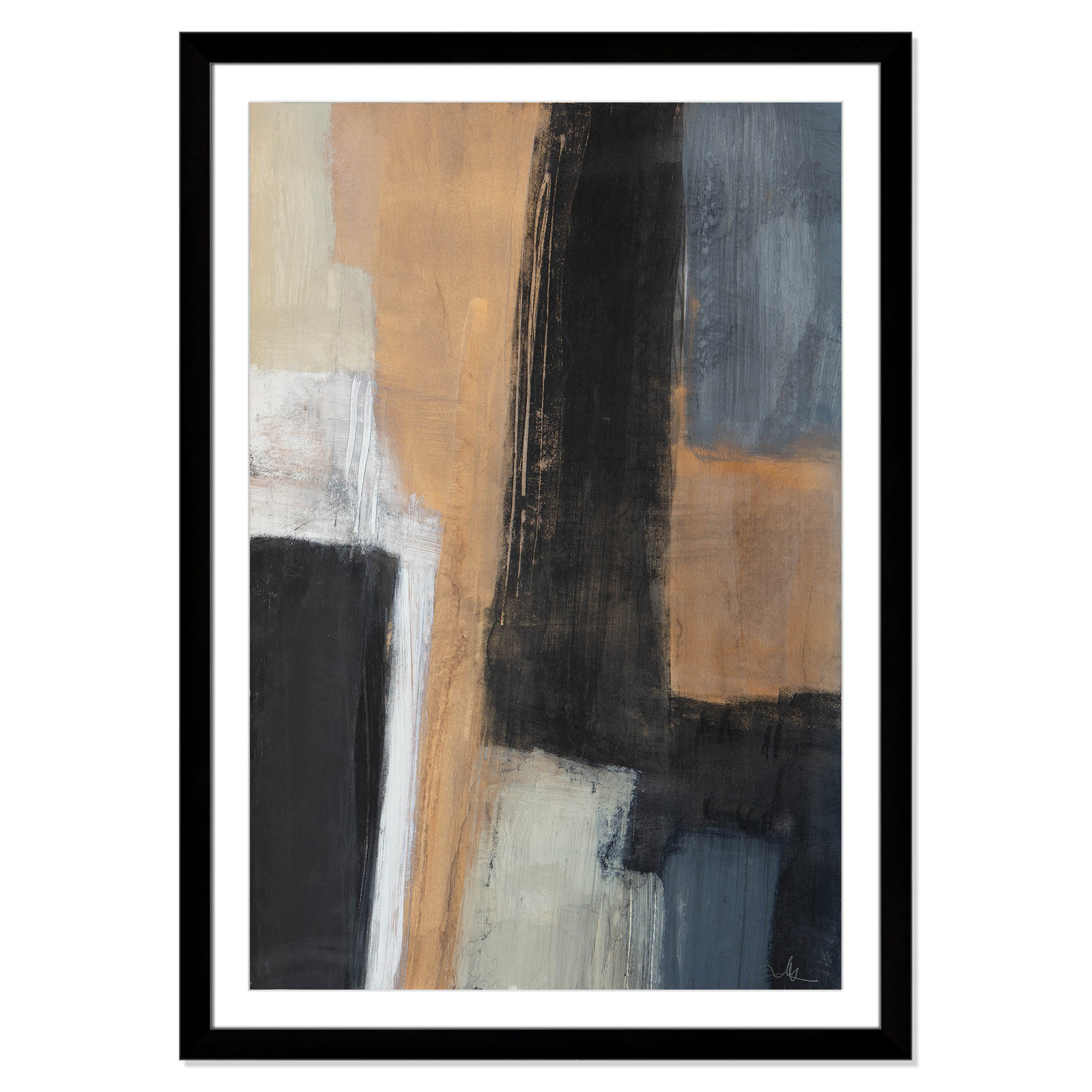 Calderon "Metallic Slate I" Print, 49" H x 35" W x 1.25" D, Black Cube Frame Matted