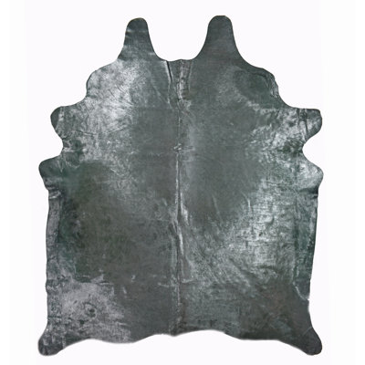 One-of-a-Kind Dyed Handmade Natural Product 5X7 Leather Charcoal With Silver Frost Area Rug