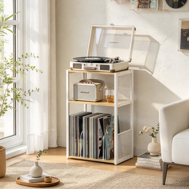 Media Shelves, 68.9 cm H x 43 cm W x 29.4 cm D, Oak and White