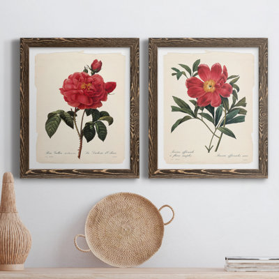 «Red Botanical III», ensemble de 2 peintures sur toile encadrées