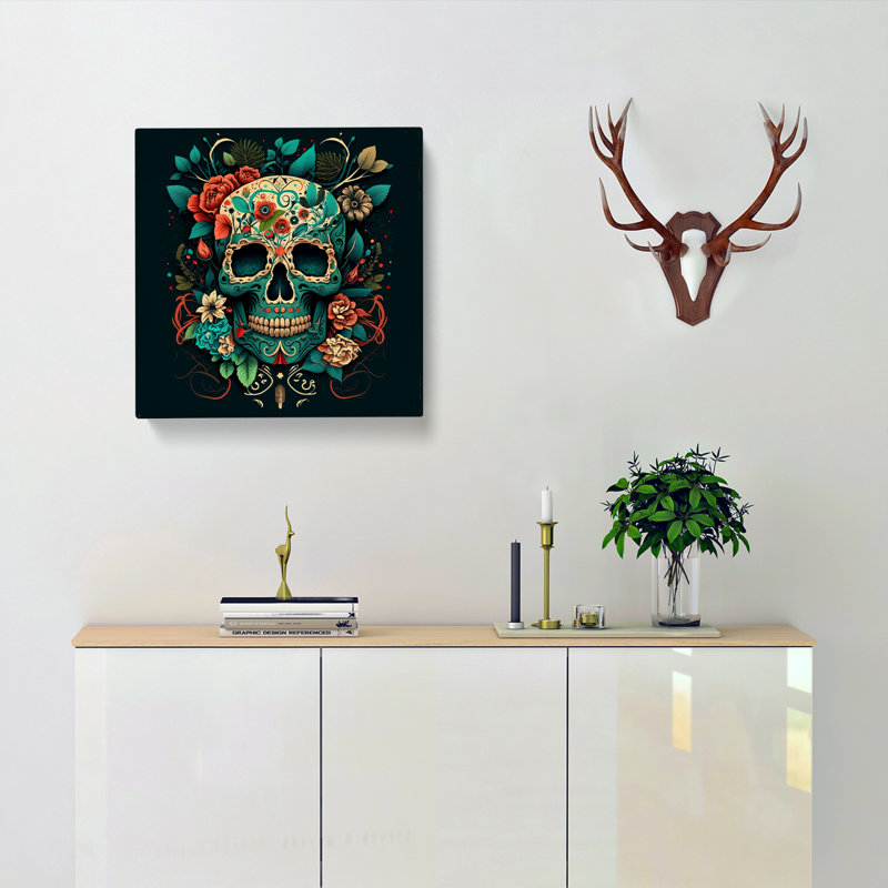 Sugar Skull Vintage Art - Wrapped Canvas, 35cm H x 35cm W x 3cm D