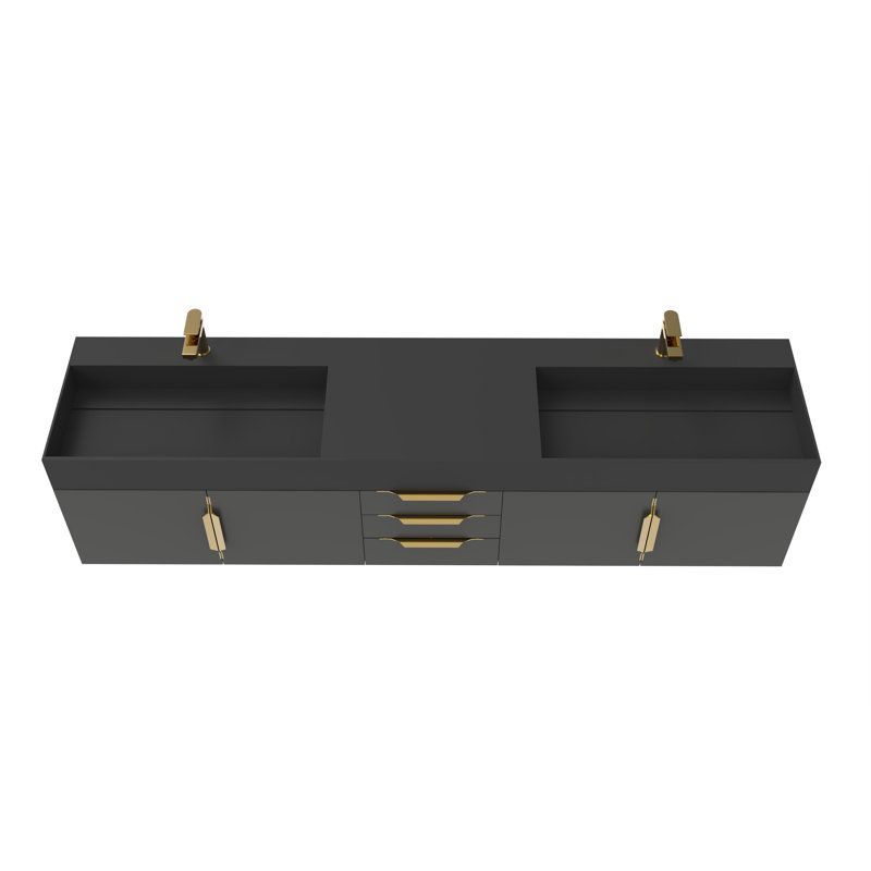 Meuble-lavabo double 84 po avec plateau Amazon, Noir, Noir, Or