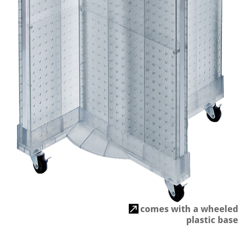 Black Pegboard Floor Display with Clear Wheeled Base, 16" x 64"