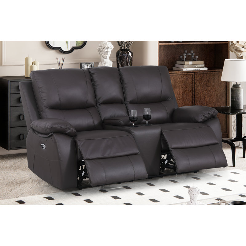 Upholstered 71.65'' Power Reclining Loveseat, Brown Genuine Leather