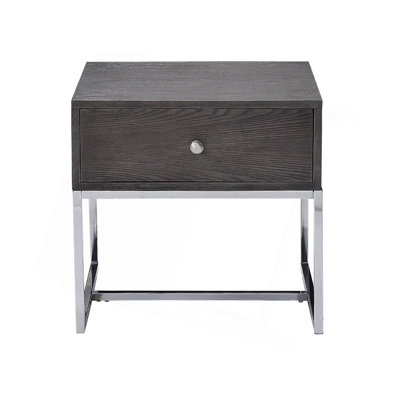 Table de bout rectangulaire avec 1 tiroir, chêne gris et chrome