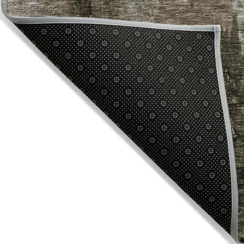 Tapis d'intérieur rond lavable abstrait brun et noir 8 pi