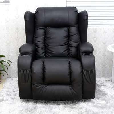 Bonded Leather Electric Recliner  Wing Back Chair with Massager and Heating