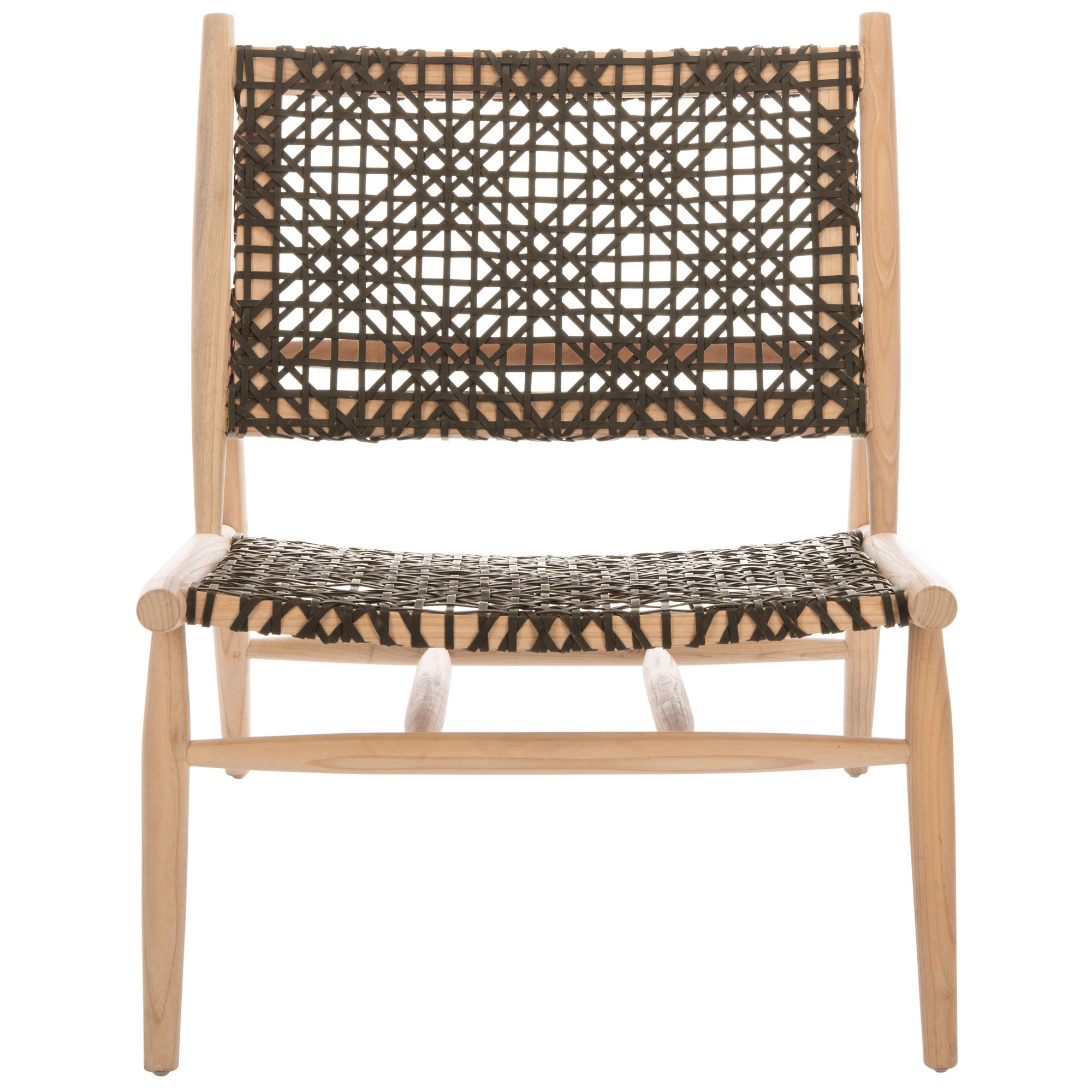 Kazbah Upholstered Side Chair, Brown Genuine Leather/Natural Legs