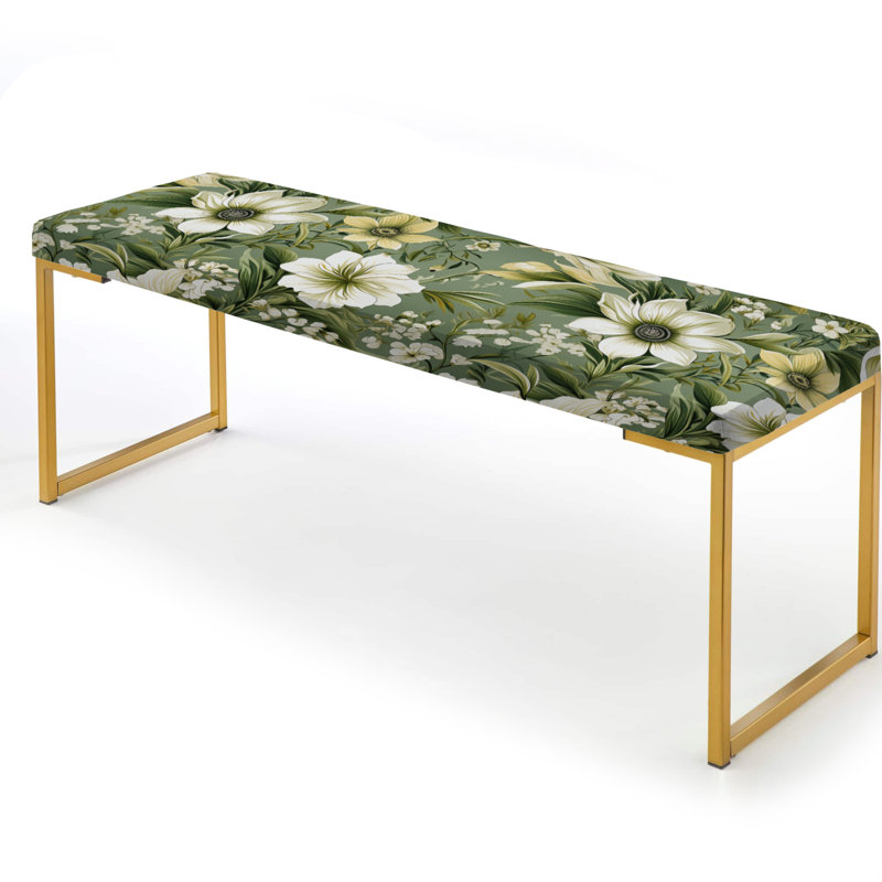 Banc floral rembourré or, Green Floral Flourishes Elegance I