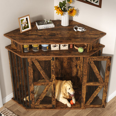 Cage d'angle pour chien de 122 cm (48 po), grande niche intérieure robuste avec rangement