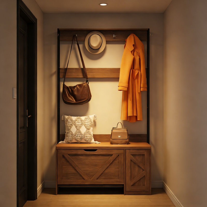 Portemanteau 3-en-1 avec banc et rangement pour chaussures, portemanteau, Brun