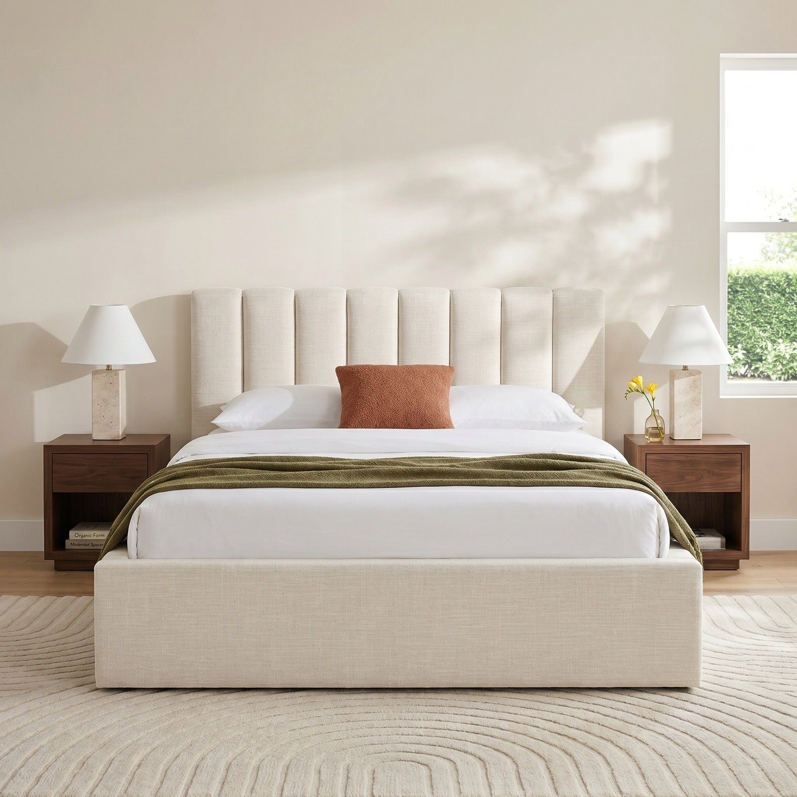 Delmar Linen Upholstered Bed, King, Effie Linen Performance Linen