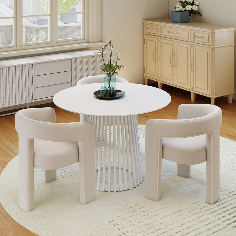 Ensemble de salle à manger moderne, Blanc, 5 pièces: table, 4 chaises, Kaki