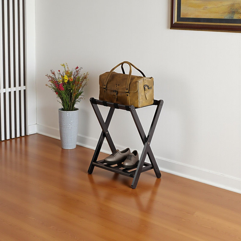 Montgomery Luggage Rack with Shelf in Black Finish, 24.71" H X 19.92" W X 13.89" D, Black