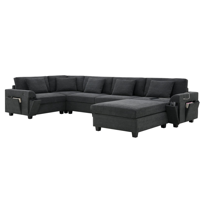 128*67" U Shaped Sectional Sofa, Black