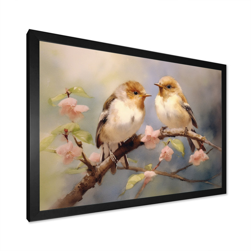 Oiseau moineau beige et brun III - Reproduction d'art sur toile encadrée, H 34 po x l 44 po x P 1,5 po, Cadre simple noir