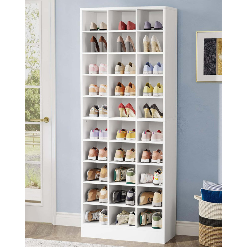 10-Tier Wooden Tresa Cabinet With 30 Cubbies For High-Capacity, Space-Saving Organization And Modern Home Decor., White