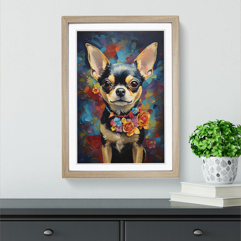 Chihuahua Contemporary - Single Picture Frame Print on Wood, 34cm H x 25cm W x 2cm D, Oak