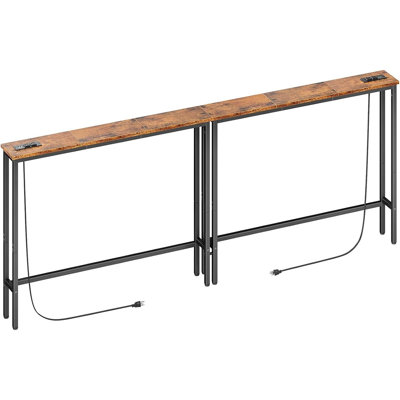 Console étroite 78,8 po avec station de charge - Canapé brun rustique