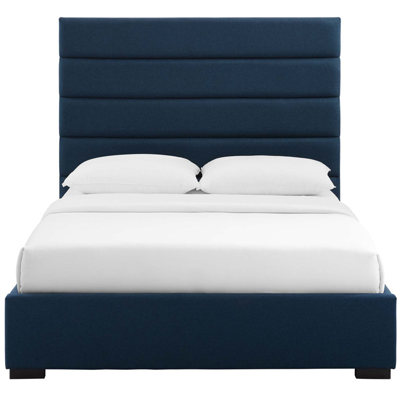 Très grand lit plateforme tapissier Genevieve, Bleu