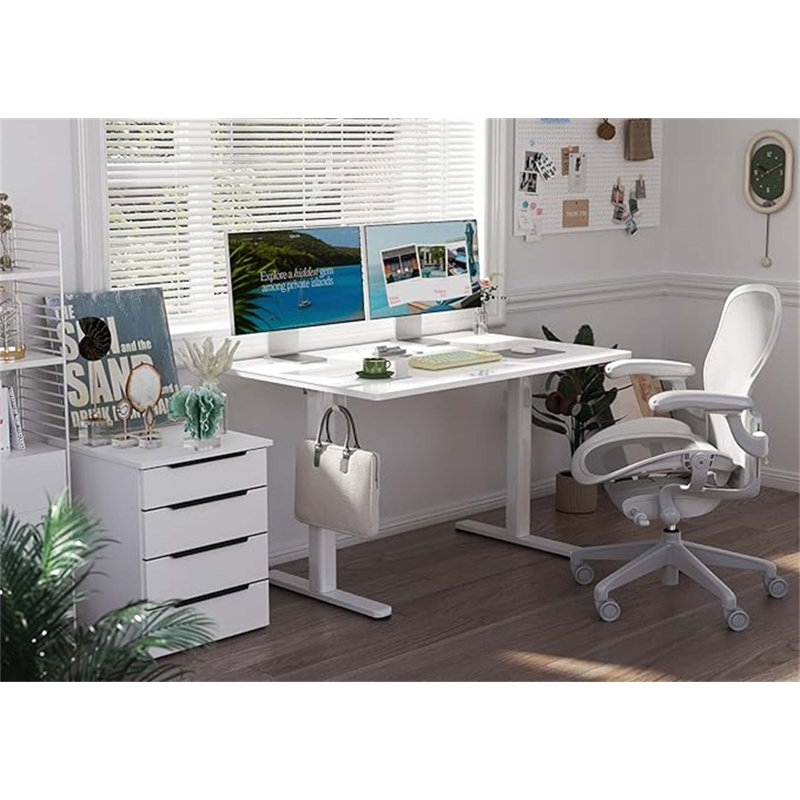 Bureau debout électrique en verre blanc de 48 pouces, hauteur réglable, bureau d'ordinateur à installation rapide, bureau debout