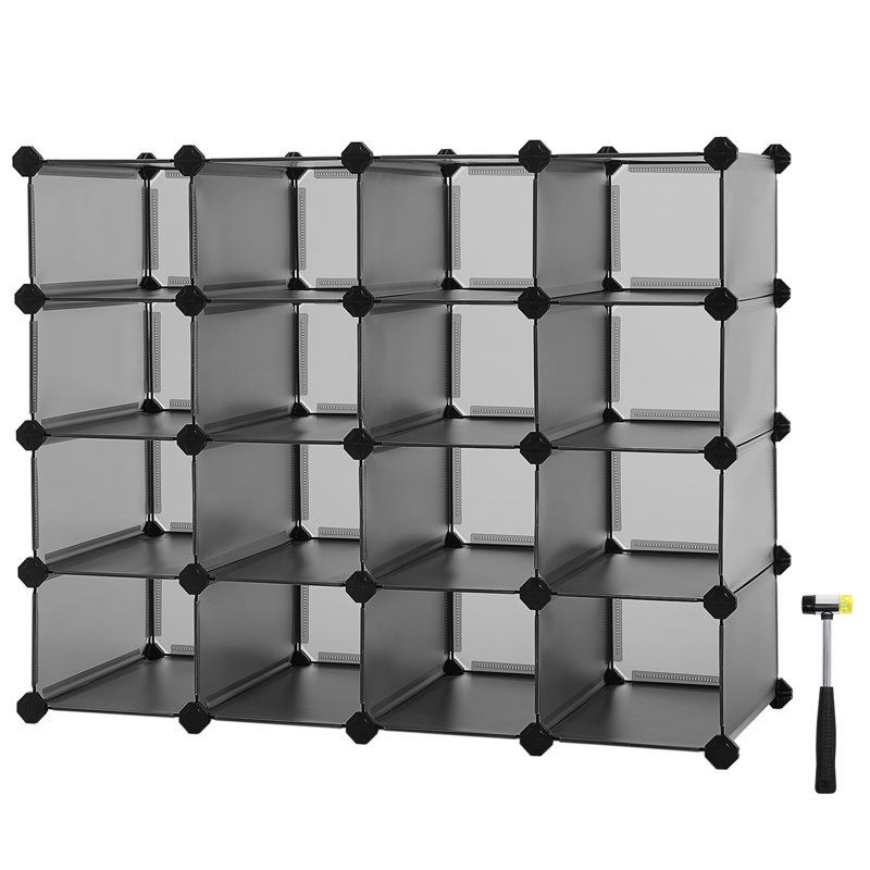 16 Pair Stackable Shoe Storage Box, Black