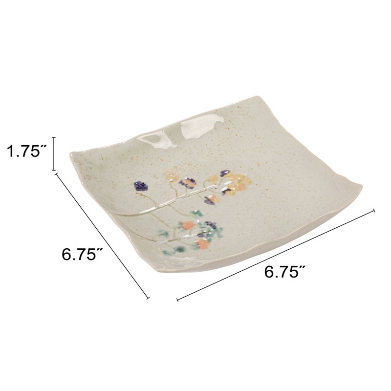 Hand-Painted Stoneware Flower Shaped Plates In Reactive Glaze