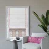 Sun Zero Hailey Pink Ribbon Border 100% Blackout Cordless Single Roman Shade