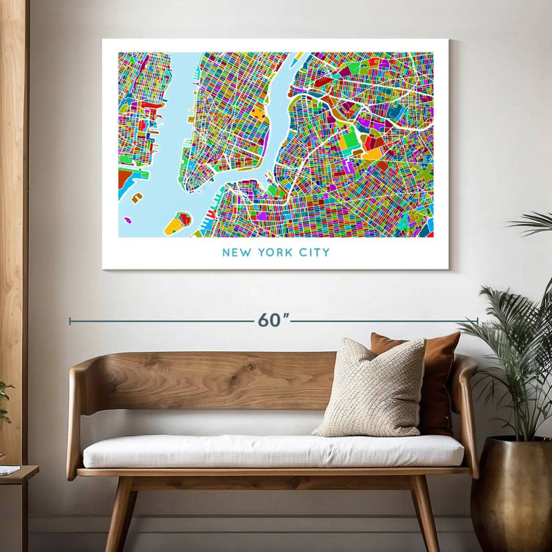Aliaz Colored NYC Map, 34" H x 51" W