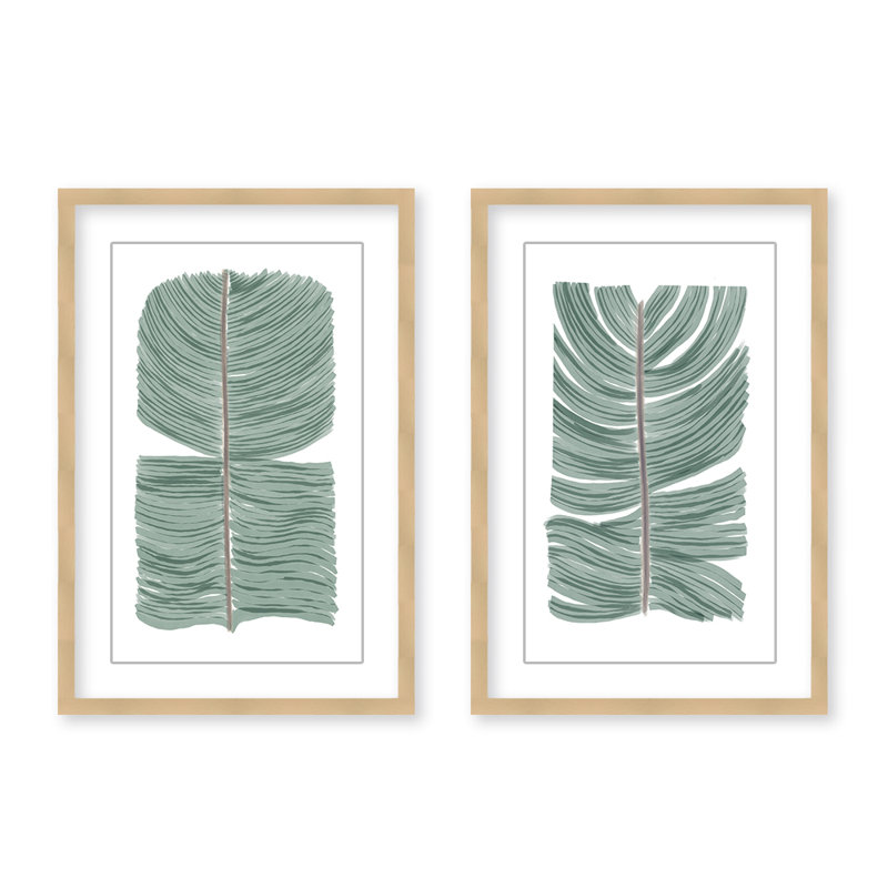 Coastal Retreat Tropical Tranquility: Abstract Leaves Diptych Gypsea Village, H 24 po x l 32 po