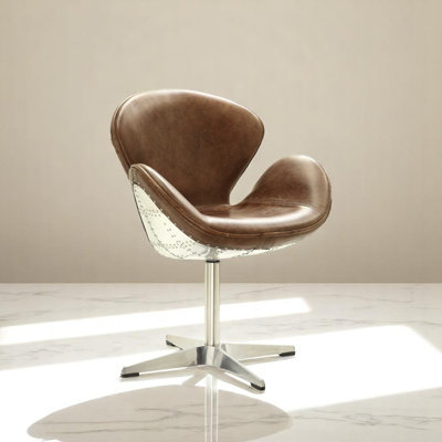 Fauteuil d'appoint à accoudoirs pivotant avec base à 4 branches Lamaya en aluminium rétro brun